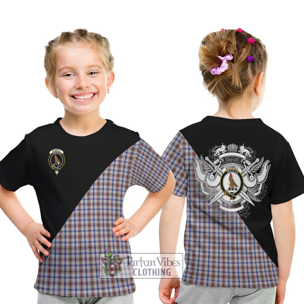 Boswell Tartan Kid T-Shirt with Family Crest and Military Logo Style