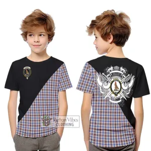 Boswell Tartan Kid T-Shirt with Family Crest and Military Logo Style