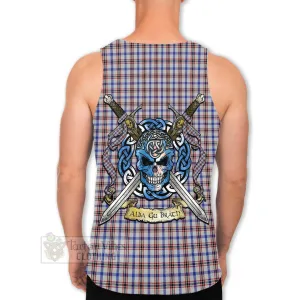 Boswell Tartan Men's Tank Top with Family Crest Celtic Skull Style