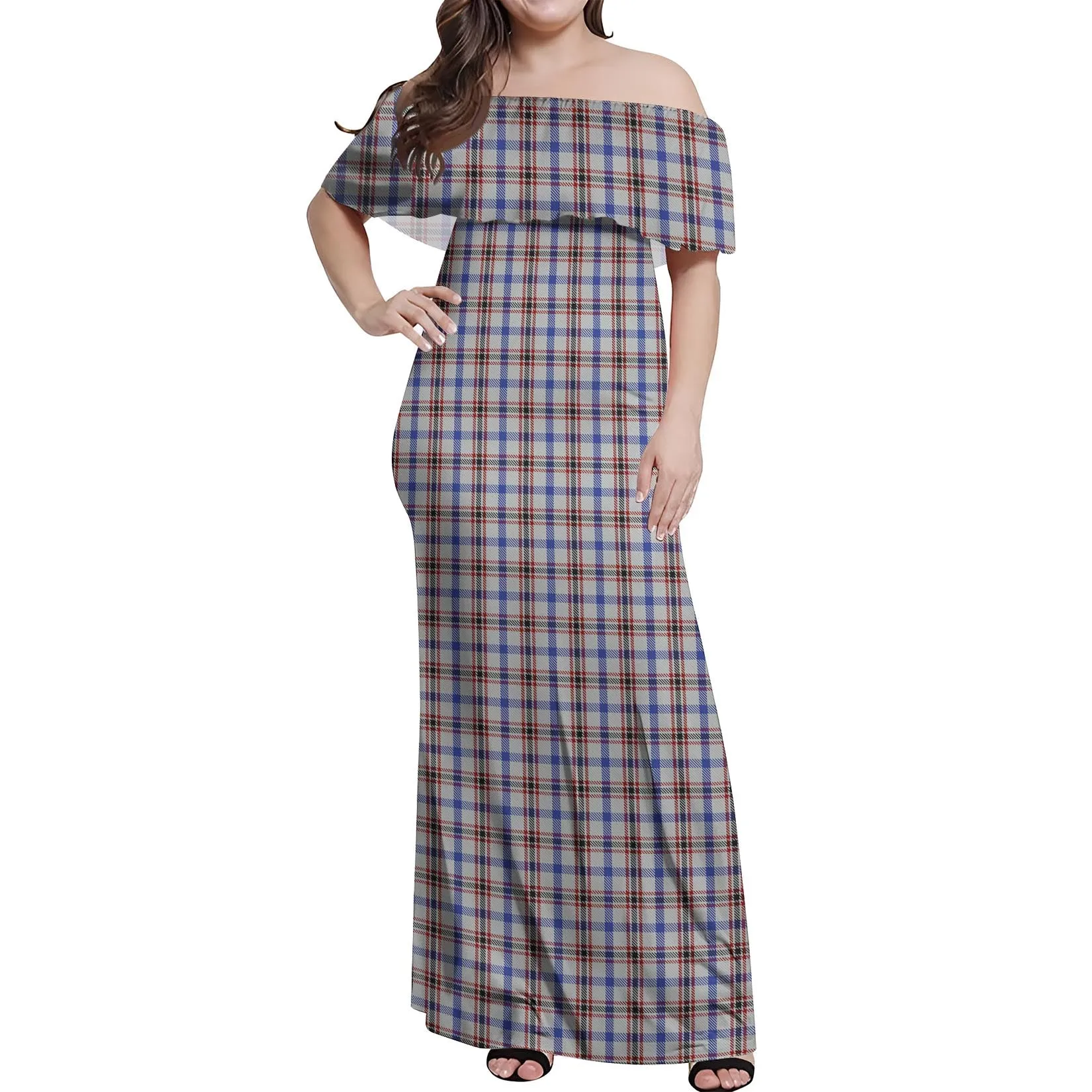 Boswell Tartan Off Shoulder Long Dress