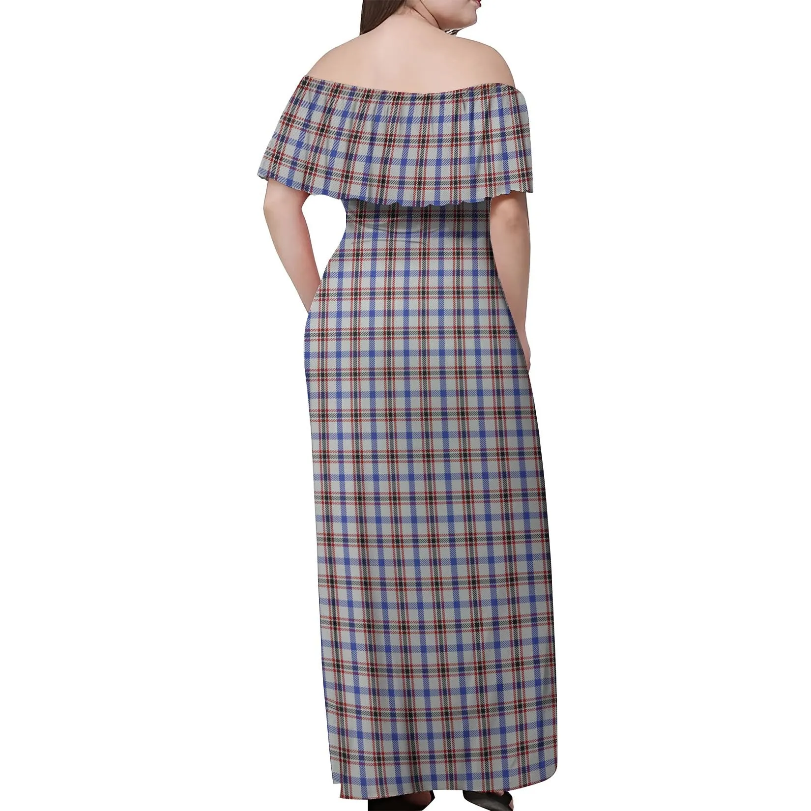 Boswell Tartan Off Shoulder Long Dress