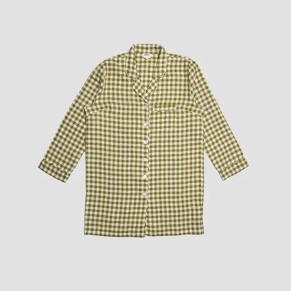 Botanical Green Gingham Linen Nightshirt