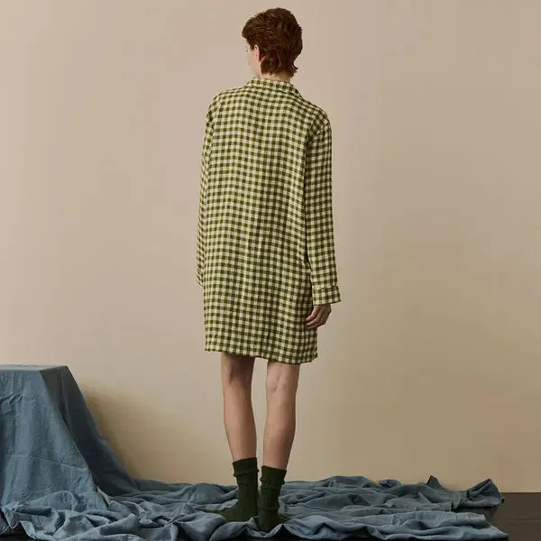 Botanical Green Gingham Linen Nightshirt