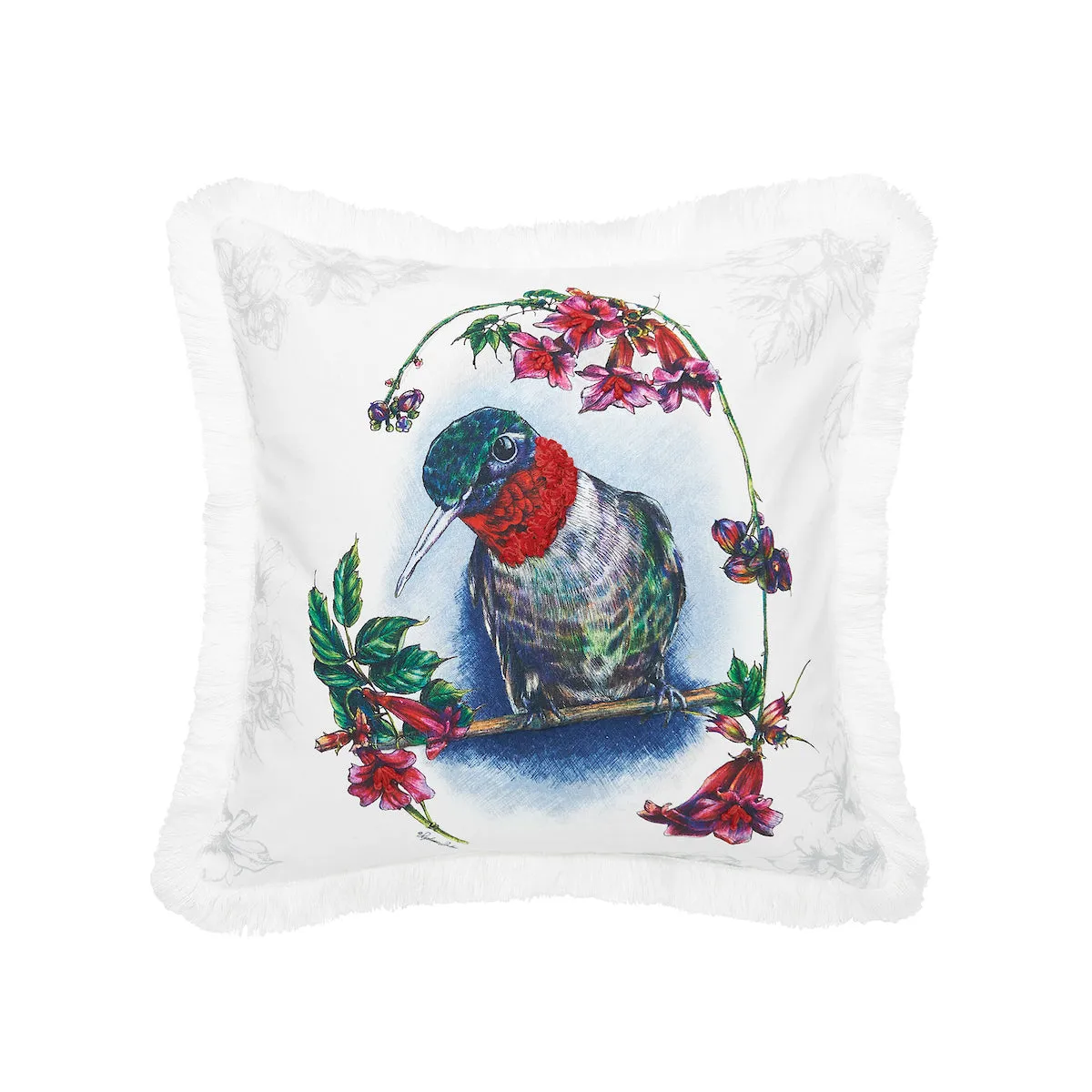 Botanical Hummingbird Pillow