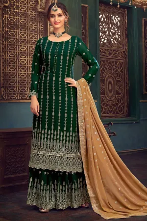 Bottle Green Faux Georgette Pakistani Sharara Suit