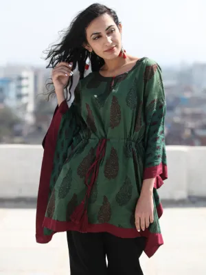 Bottle Green Maroon Bagh Hand Block Printed Short Kaftan - K132F2076