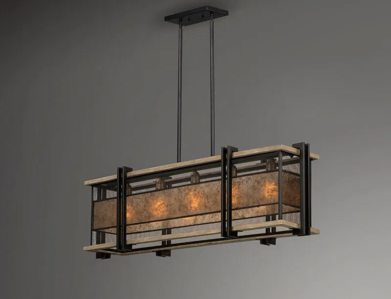 Boundry 12" 5 Light Chandelier in Black and Barn Wood and Antique Brass