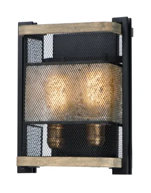 Boundry 13.25" 2 Light Wall Sconce in Black and Barn Wood and Antique Brass