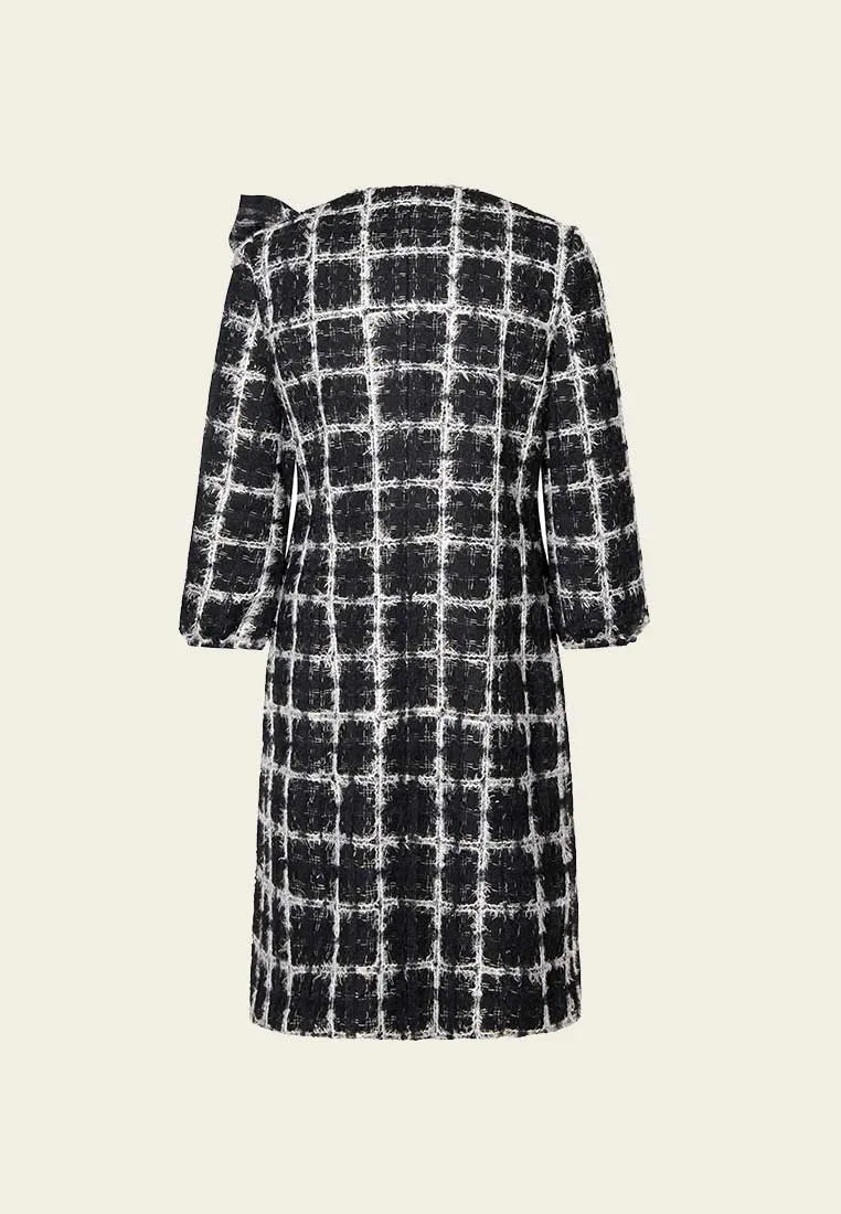 Bow Lurex Tweed & Mesh Coat Dress