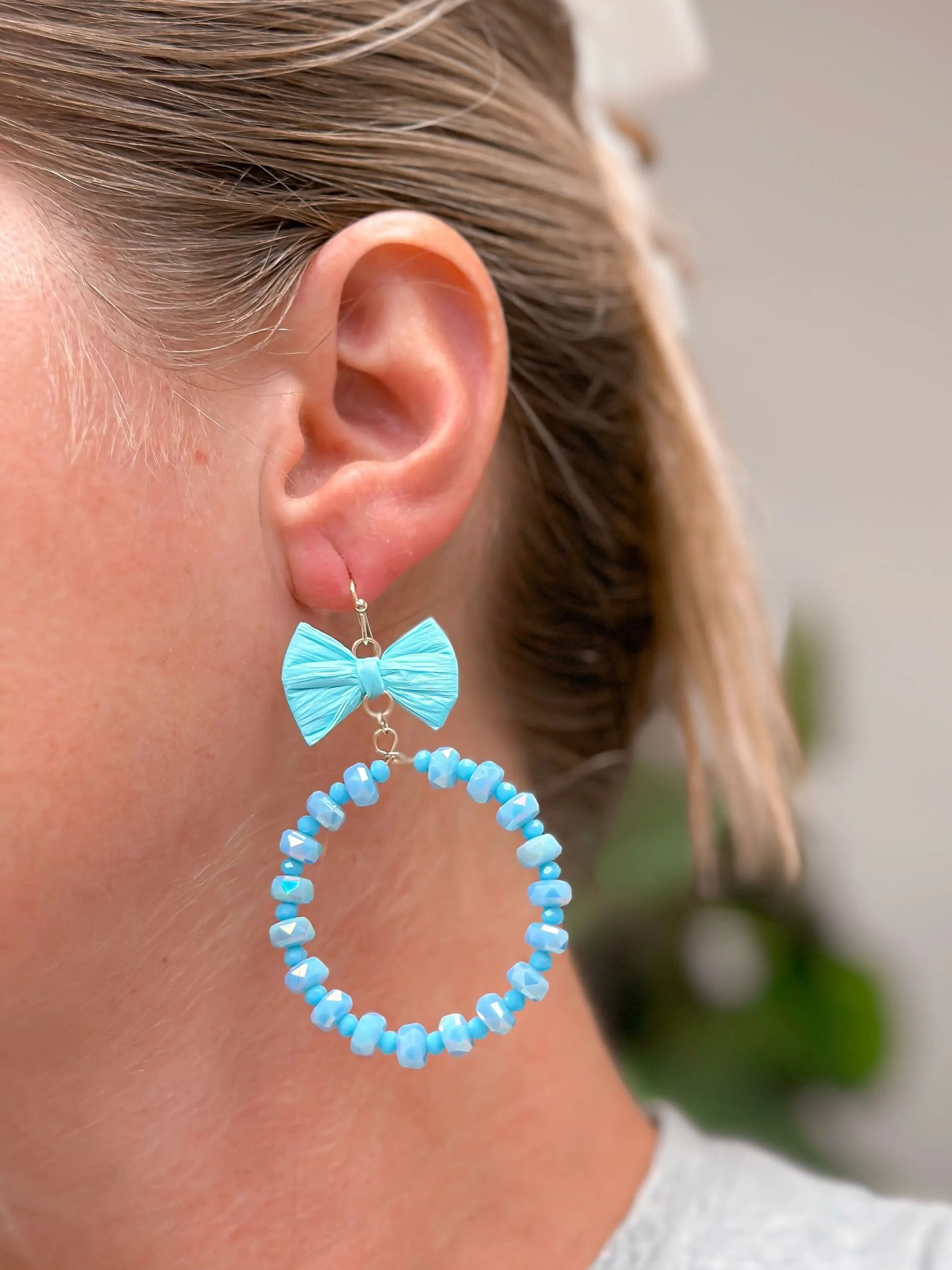 Bow Post Open Dangle Earrings - Turquoise