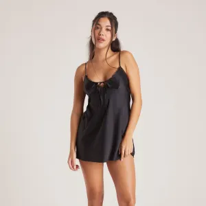 Bow Satin Nightdress - Black