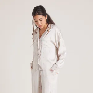 Bow Satin Pyjama Shirt - Pearl