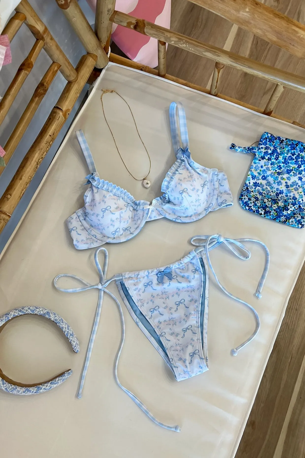 Bow String Bikini Bottom in Blue