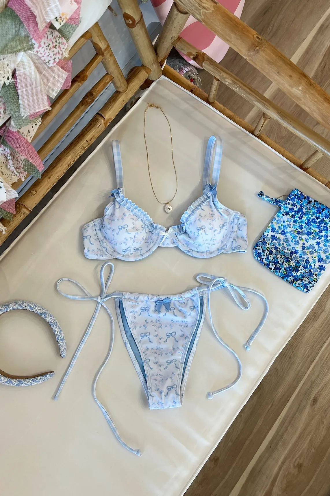 Bow String Bikini Bottom in Blue