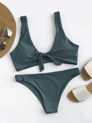 Bow Tie Front Scoop Back Bikini Set