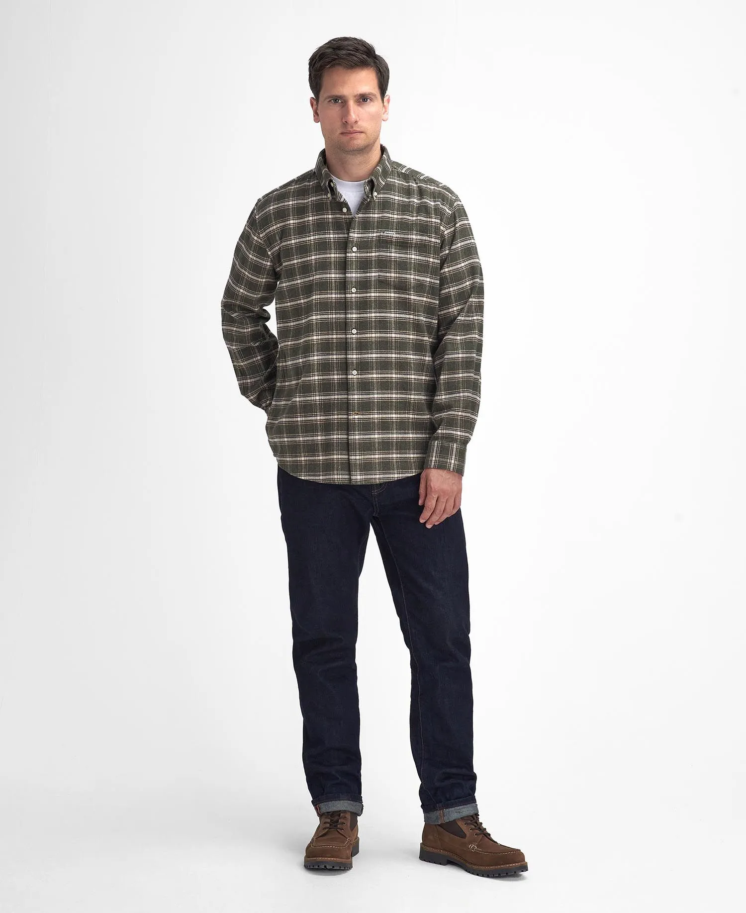 Bowburn Regular Long-Sleeved Shirt in Olive Marl by Barbour