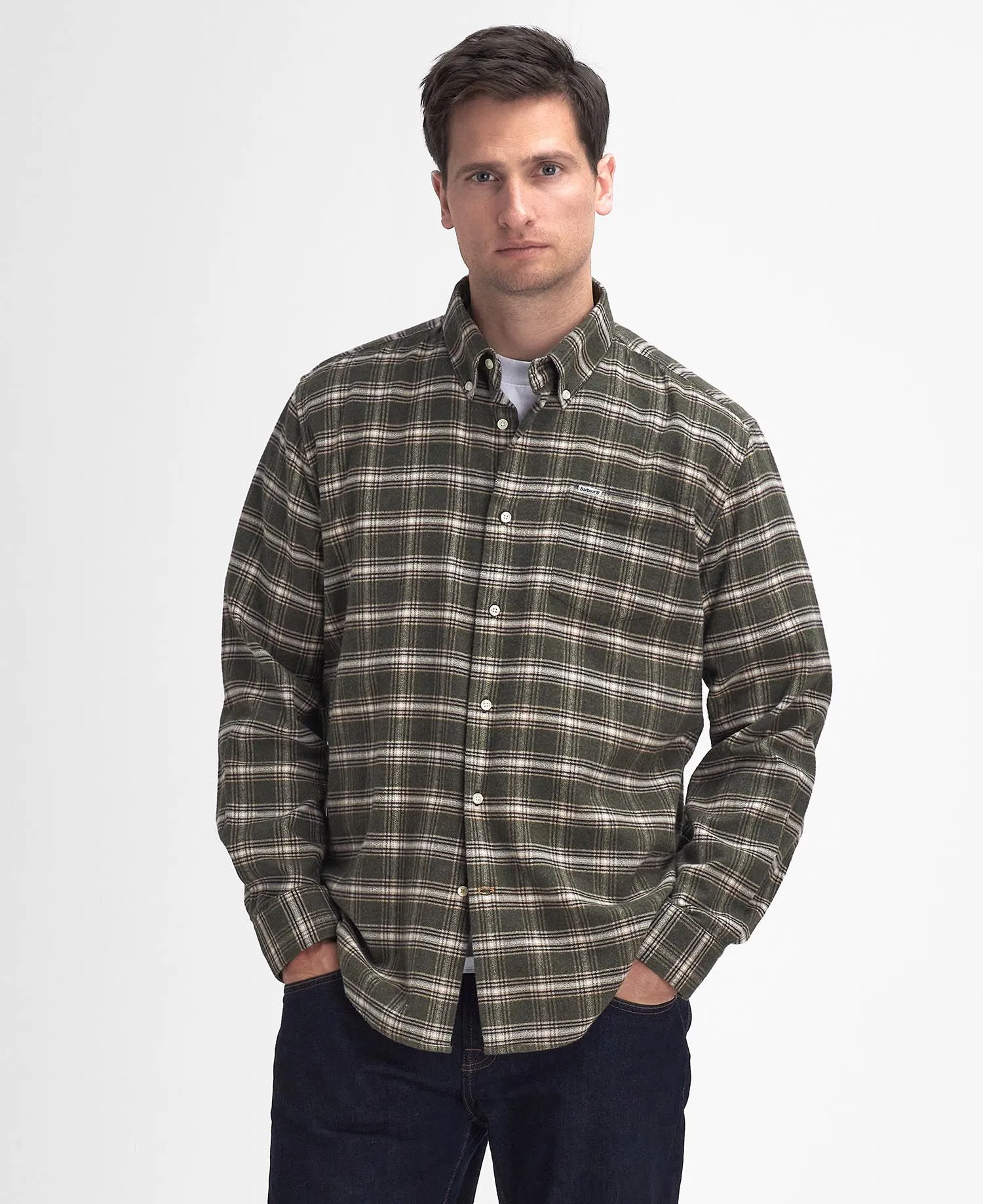 Bowburn Regular Long-Sleeved Shirt in Olive Marl by Barbour