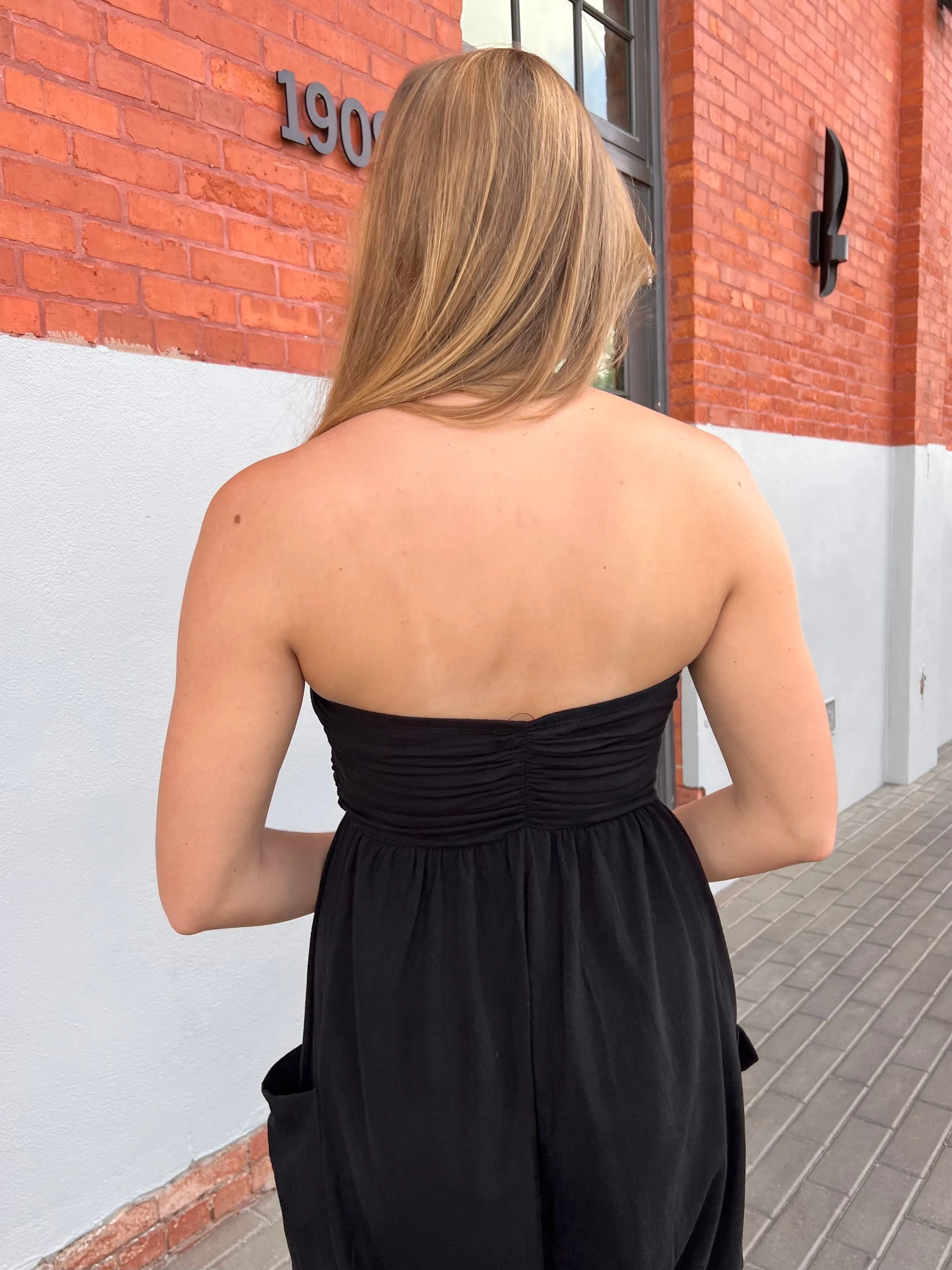 BOWIE STRAPLESS JUMPSUIT IN BLACK