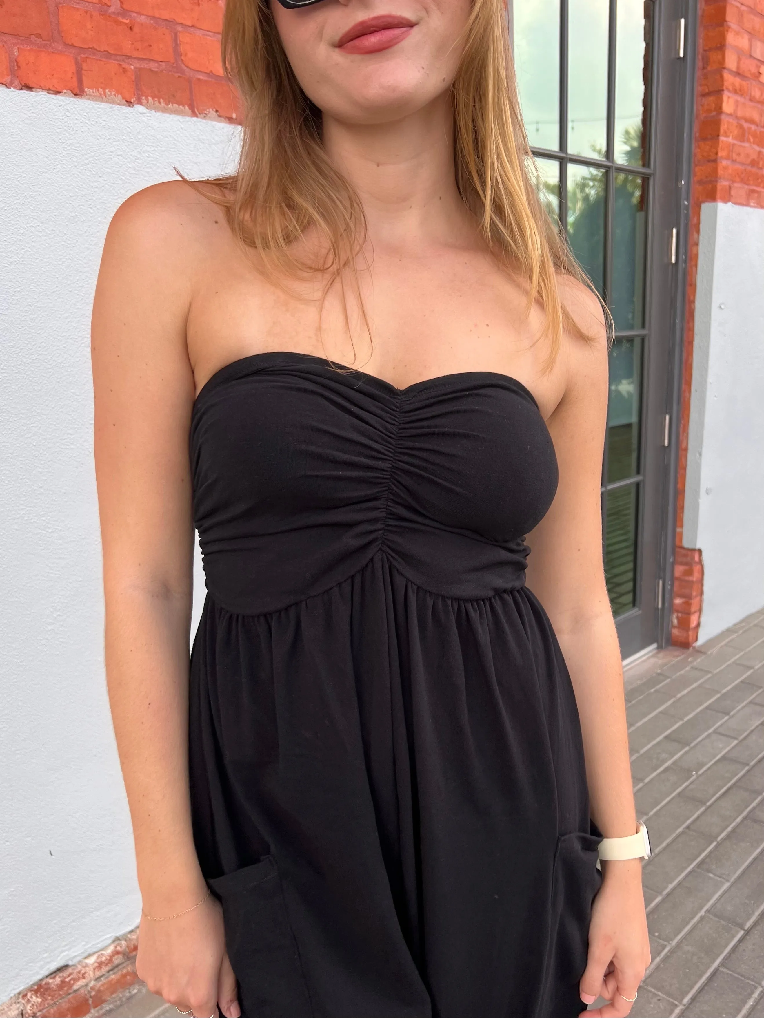 BOWIE STRAPLESS JUMPSUIT IN BLACK