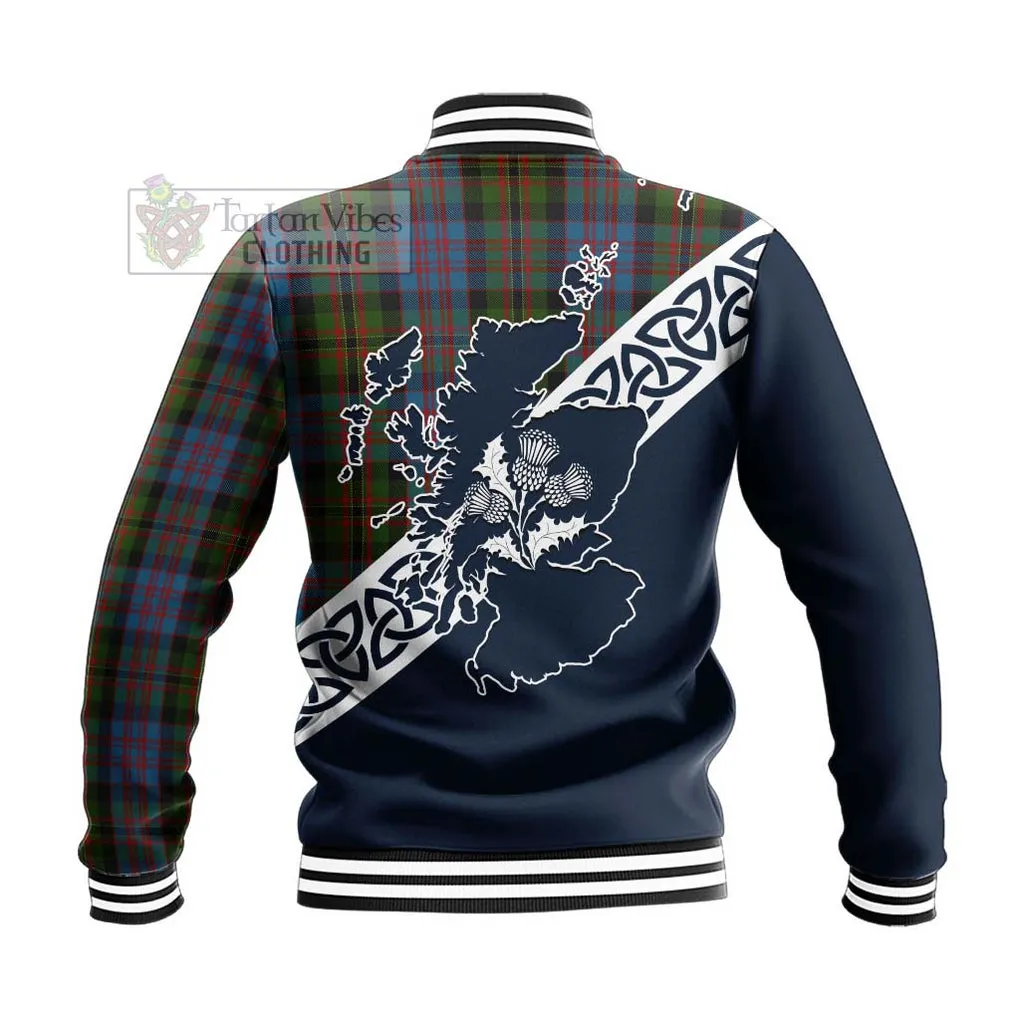 Bowie Tartan Baseball Jacket Featuring Thistle and Scotland Map