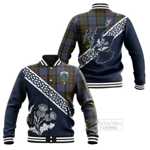 Bowie Tartan Baseball Jacket Featuring Thistle and Scotland Map