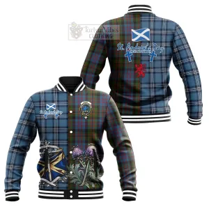 Bowie Tartan Baseball Jacket Happy St. Andrew's Day Half Tartan Style