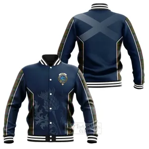 Bowie Tartan Baseball Jacket with Family Crest and Scottish Thistle Vibes Sport Style