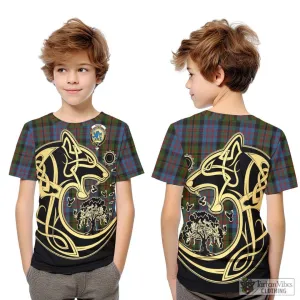 Bowie Tartan Kid T-Shirt with Family Crest Celtic Wolf Style