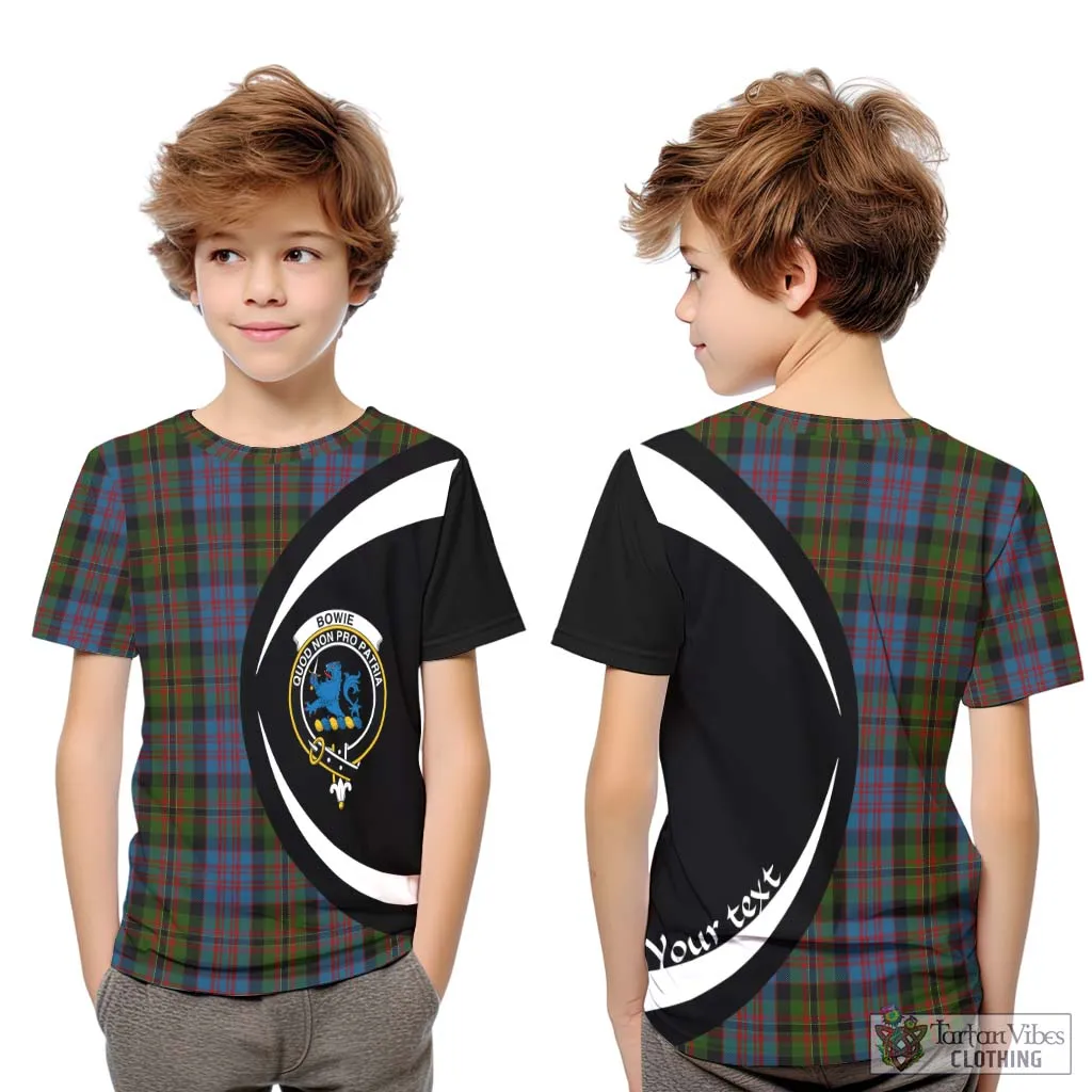 Bowie Tartan Kid T-Shirt with Family Crest Circle Style