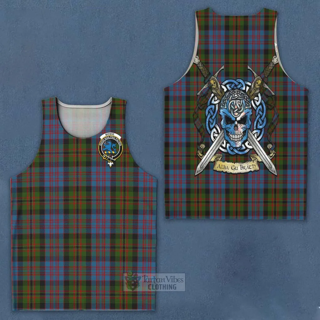 Bowie Tartan Men's Tank Top with Family Crest Celtic Skull Style