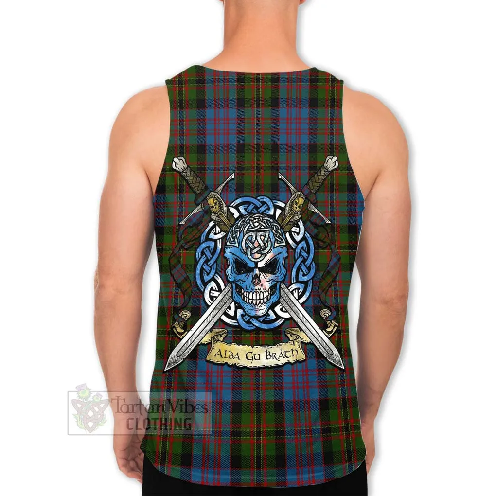 Bowie Tartan Men's Tank Top with Family Crest Celtic Skull Style