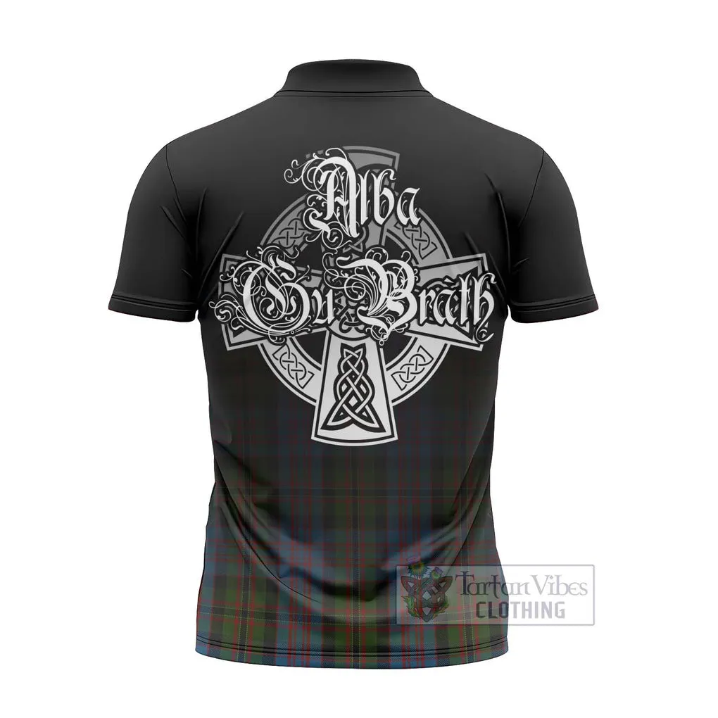 Bowie Tartan Zipper Polo Shirt Featuring Alba Gu Brath Family Crest Celtic Inspired