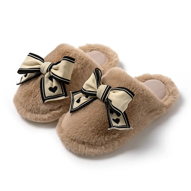 Bowknot Cotton Slippers Home Plush Slippers