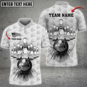 Bowling And Pins Pattern Multicolored Bowling Jerseys Custom Name And Team 3D Polo Shirt