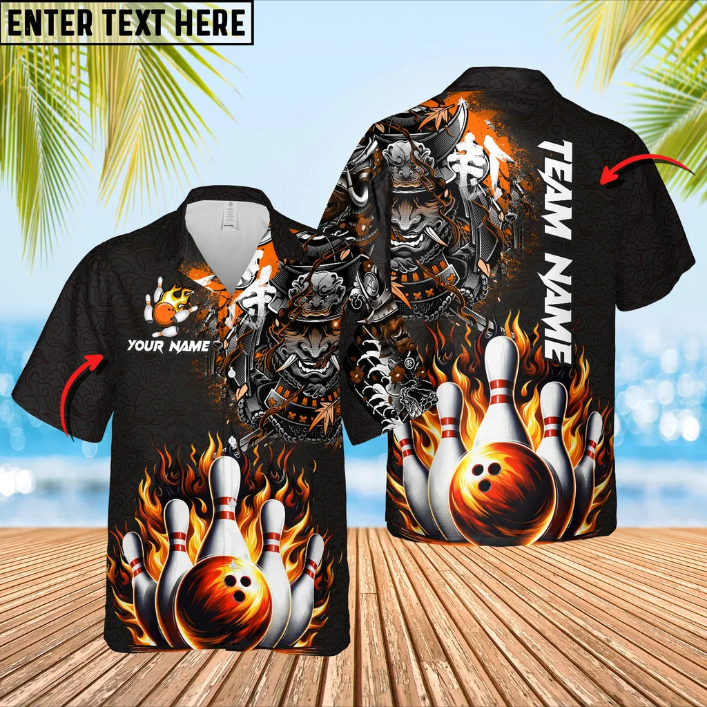 Bowling Samurai Warrior Madness Multicolor Option Customized Name Hawaiian Shirt 6 Colors