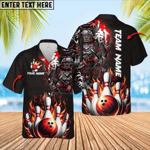 Bowling Samurai Warrior Madness Multicolor Option Customized Name Hawaiian Shirt 6 Colors