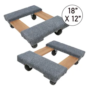 Boxer 18” x 12” Solid Wood Furniture Moving Dolly with 3" Caster Wheels and Gray Carpeted Surface Protection