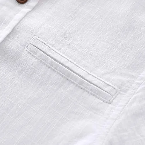 Boy Mandarin collar Woven Short Sleeve Fake Linen Shirts