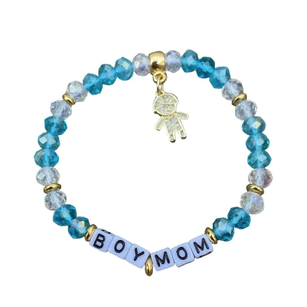 Boy Mom Crystal Beaded Bracelet