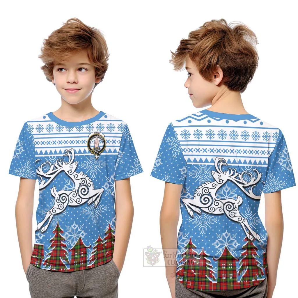 Boyd Clan Christmas Kid T-Shirt Celtic Reindeer Style