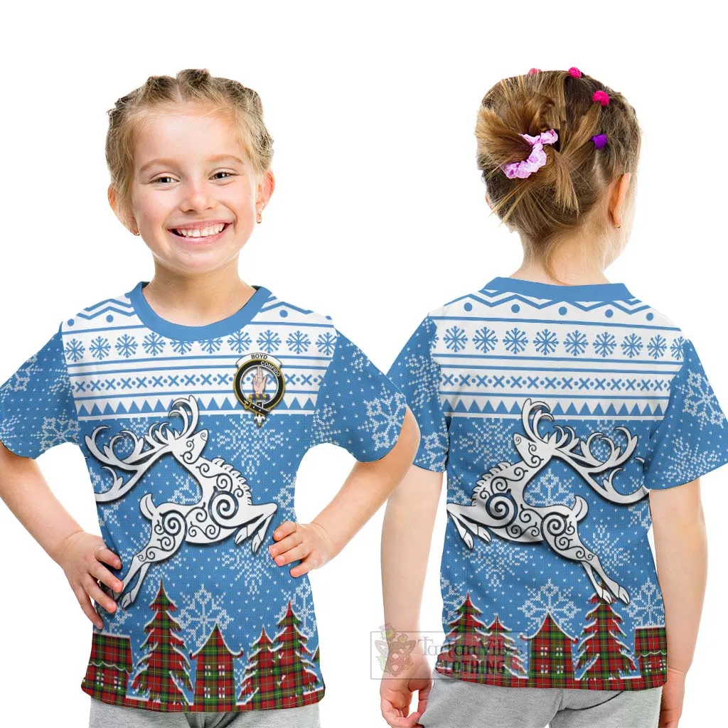 Boyd Clan Christmas Kid T-Shirt Celtic Reindeer Style