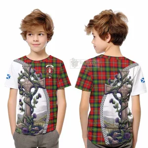 Boyd Tartan Kid T-Shirt with Family Crest and St. Andrew's Cross Accented by Thistle Vines