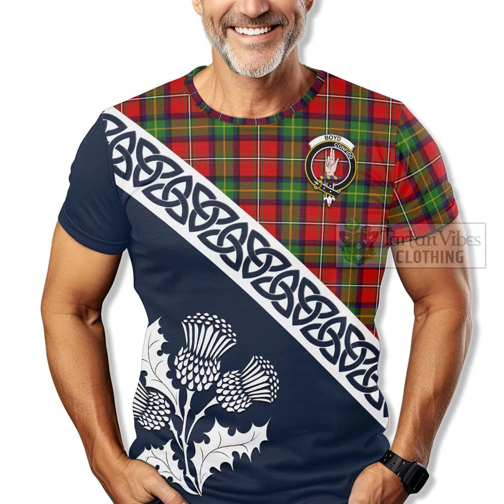 Boyd Tartan T-Shirt Featuring Thistle and Scotland Map