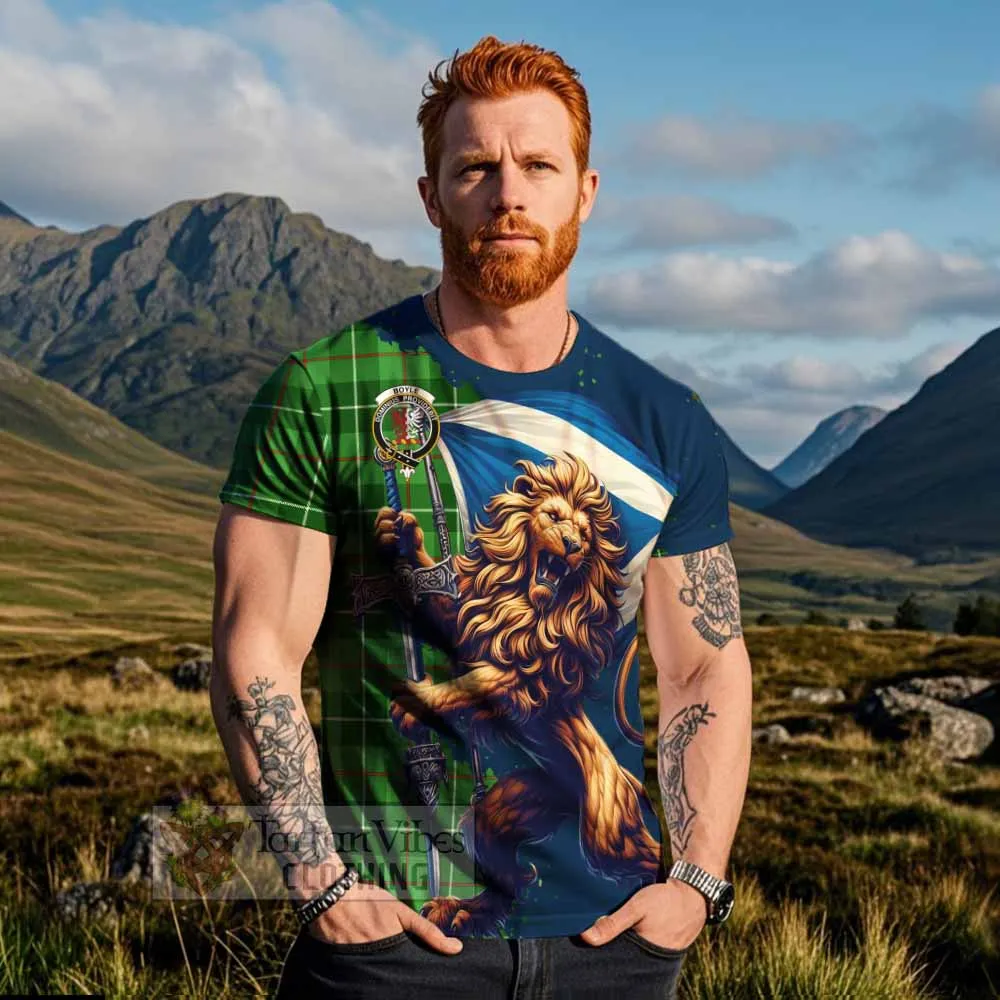 Boyle Tartan Family Crest T-Shirt with Scottish Majestic Lion