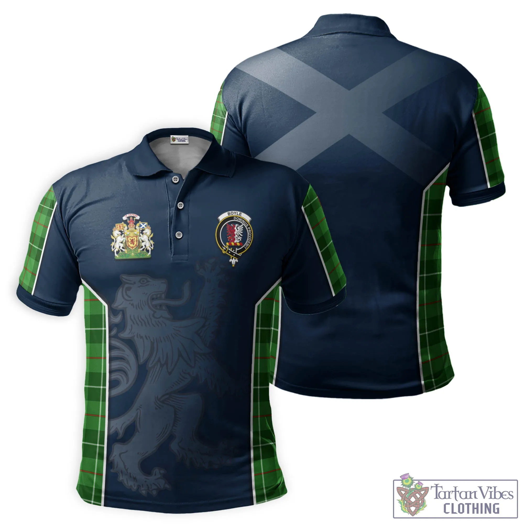 Boyle Tartan Men's Polo Shirt with Family Crest and Lion Rampant Vibes Sport Style