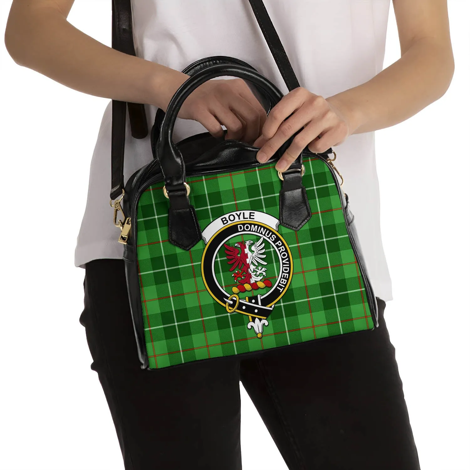 Boyle Tartan Shoulder Handbags with Family Crest