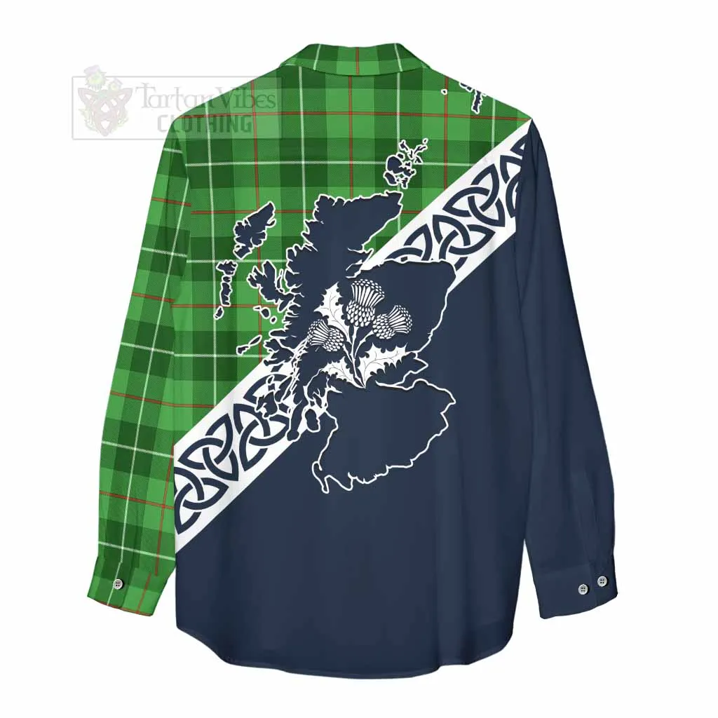 Boyle Tartan Women's Casual Shirt Featuring Thistle and Scotland Map