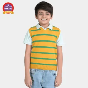 Boys Acrylic Sleeveless Sweater Striper-Yellow