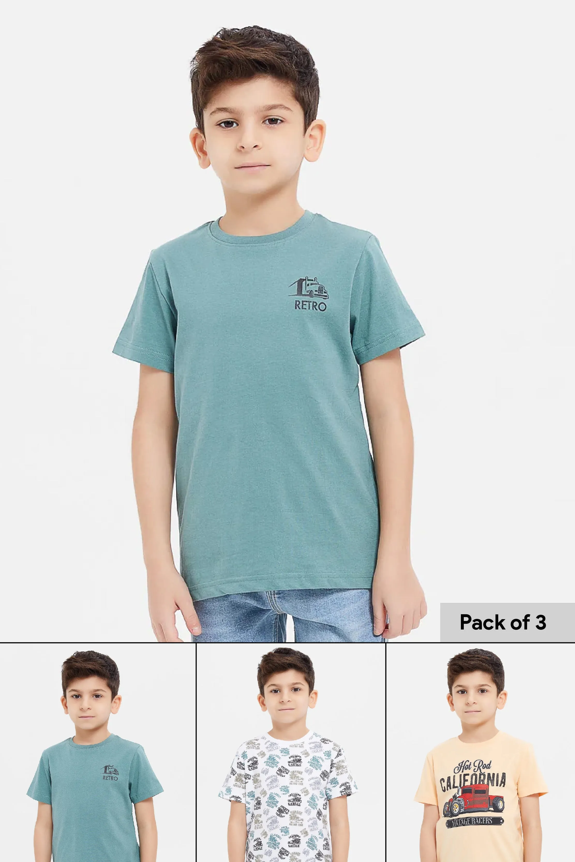 Boys Assorted Embroidered T-Shirt Set (Pack of 3)