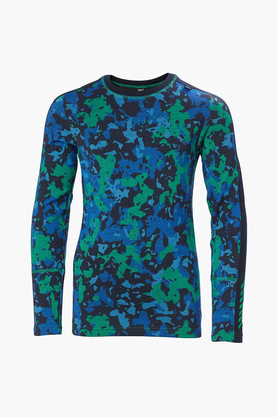 Boys Baselayer Helly Hansen Jr Lifa Merino Bright Green Splash Camo